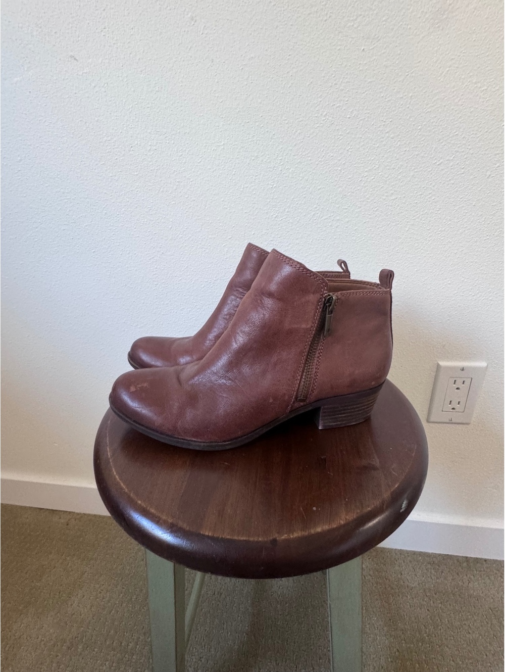 Lucky Brand Brown Leather Ankle Boots with Side Zipper - Picture 2 of 8